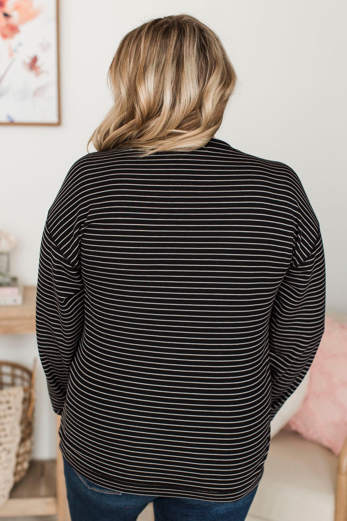 Everyday Mood Striped Pullover Top- Black