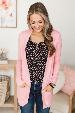 Blush pink deals long cardigan