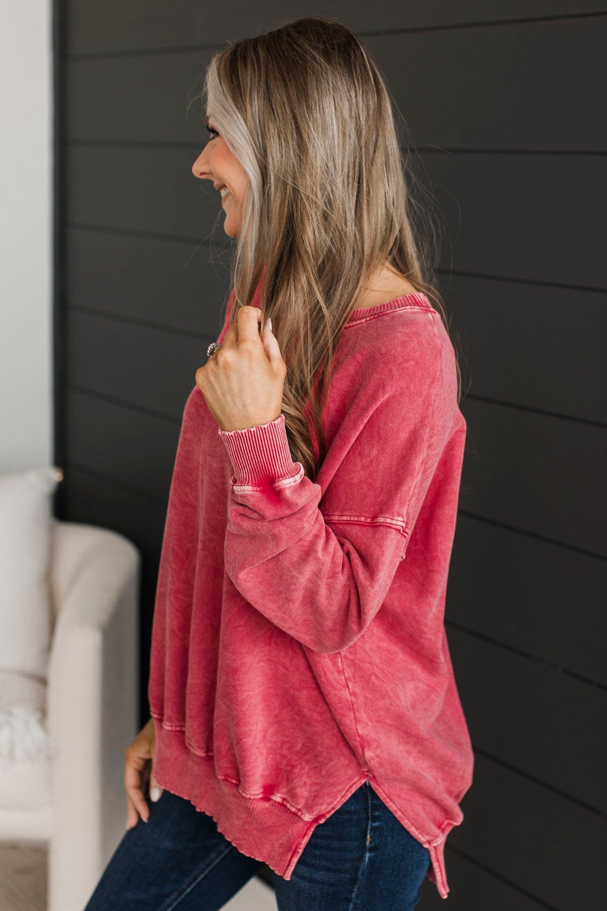 Ready To Roll Pullover Top- Fuchsia