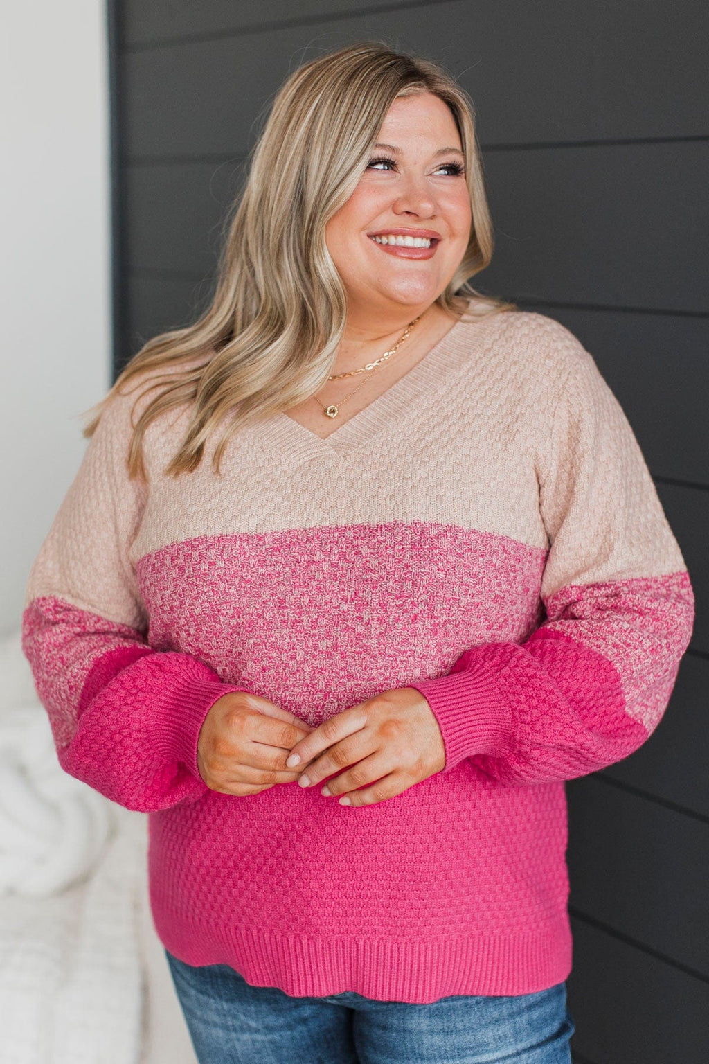 Welcoming Changes Color Block Sweater- Pink