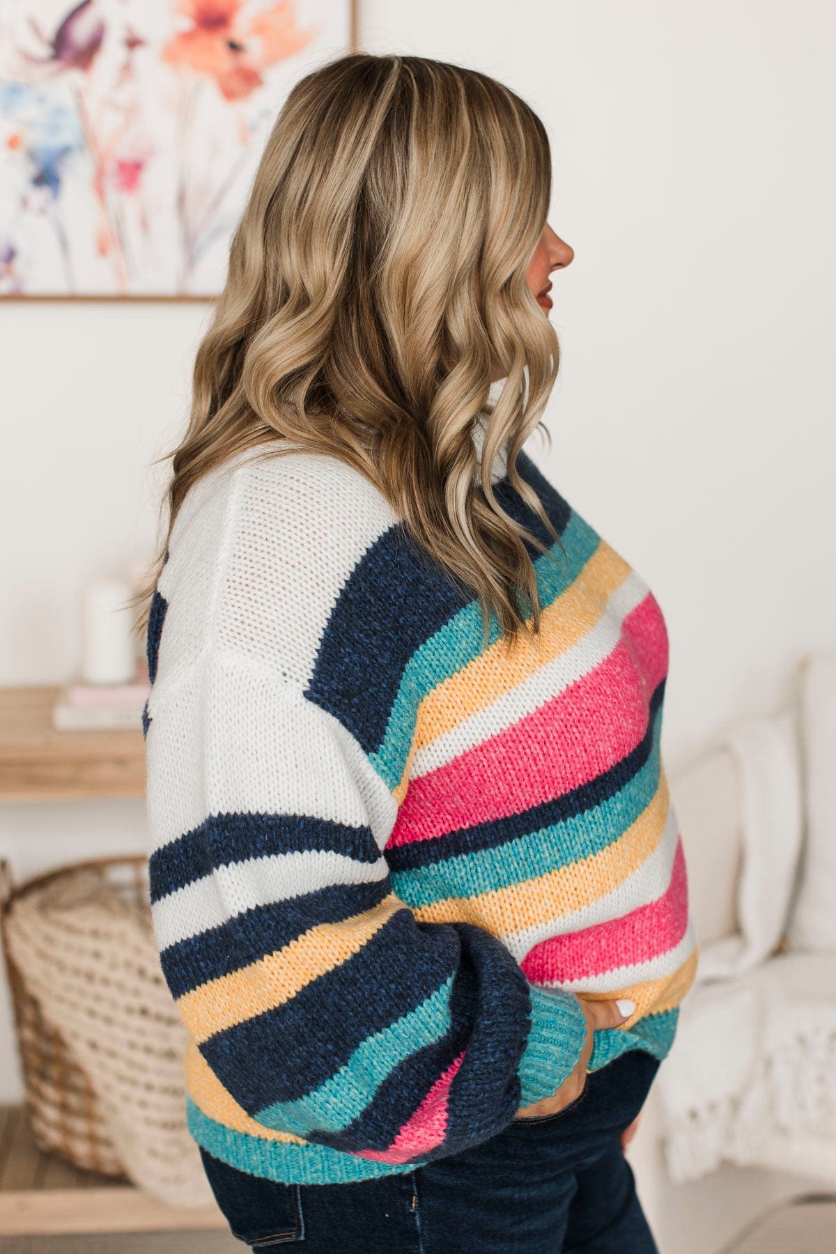 DS Jacquard Navy and Pink Mosaic Harmony Print Sweater