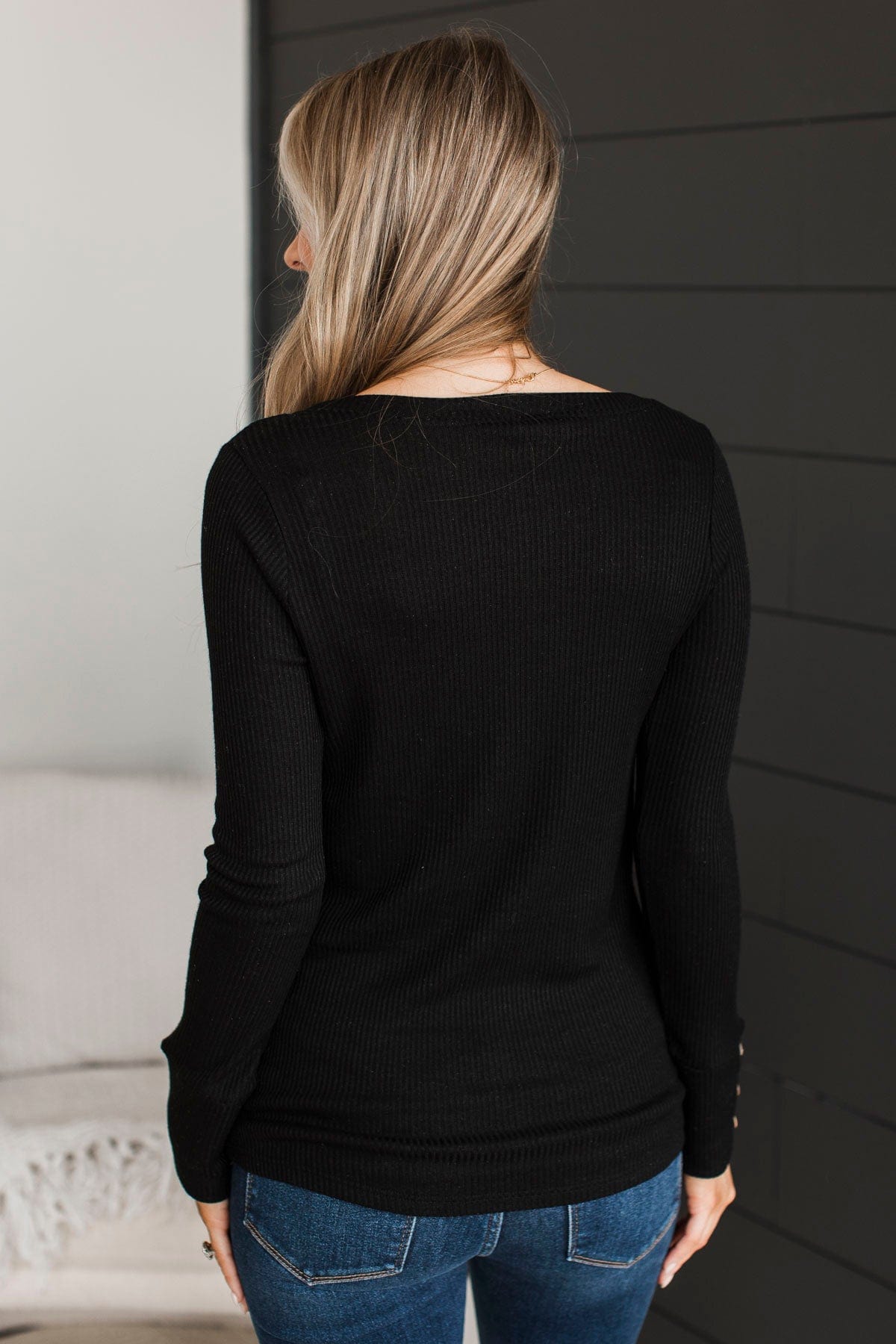 Dreams Of Forever Ribbed Top- Black