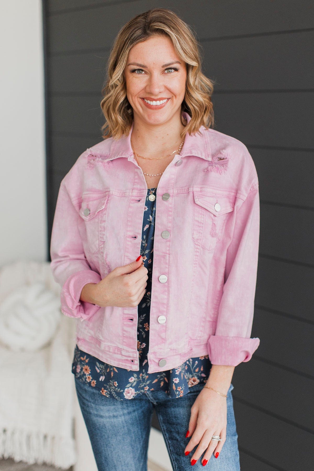 Downtown Darling Denim Jacket- Pink Acid Wash