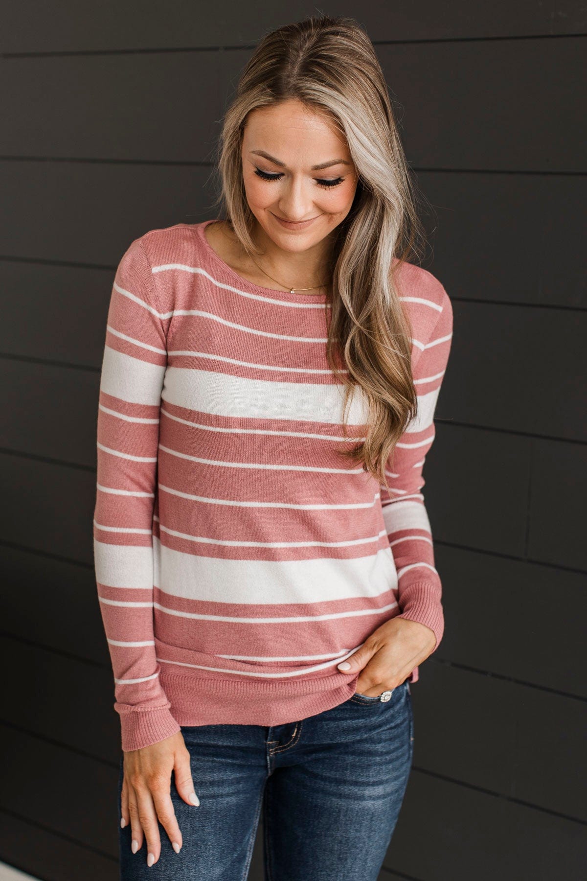 Pink Baseball Roll Neck Sweater