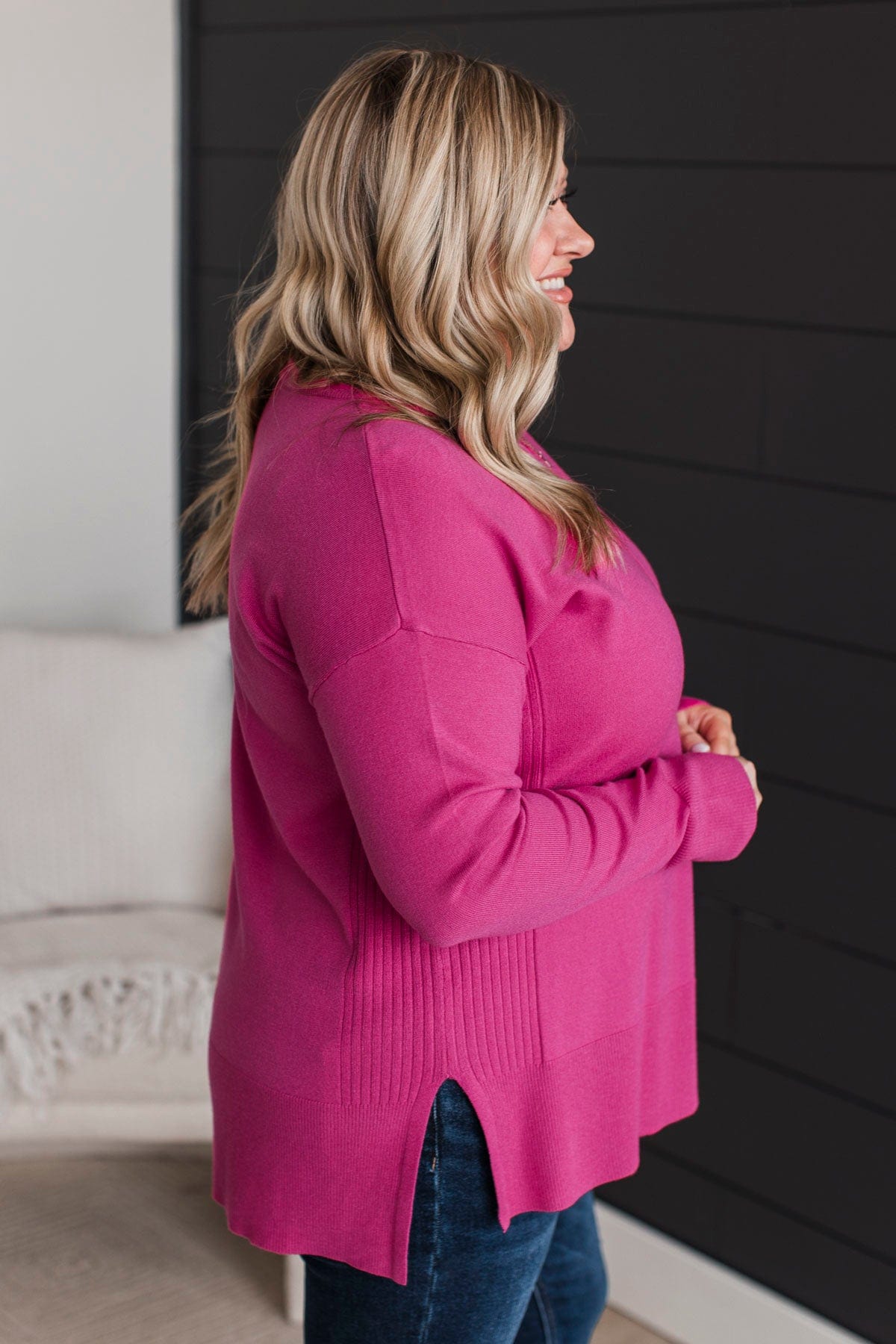 Ready For Anything Knit Sweater- Fuchsia