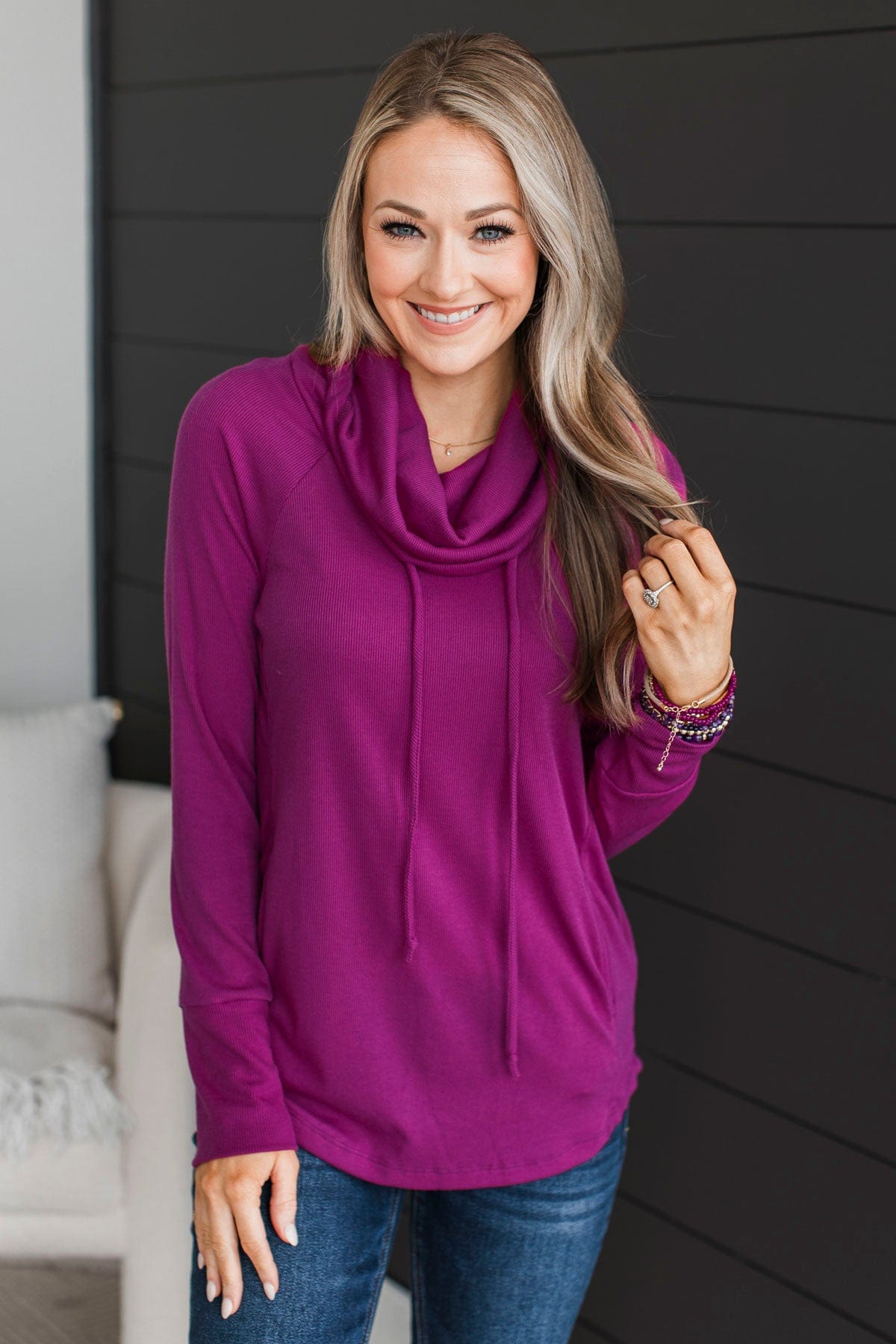 Not Letting Go Cowl Neck Top- Magenta