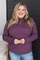 Give Me More Striped Mock Neck Sweater- Dark Magenta