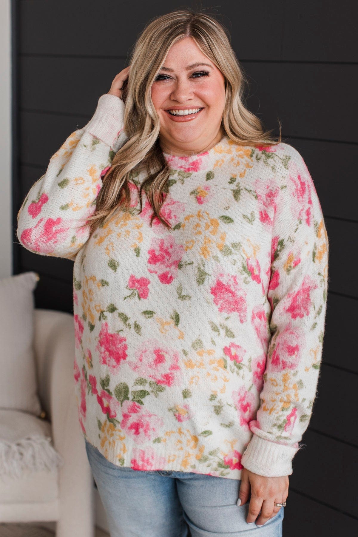 Fond Moments Knit Sweater- Pink Floral