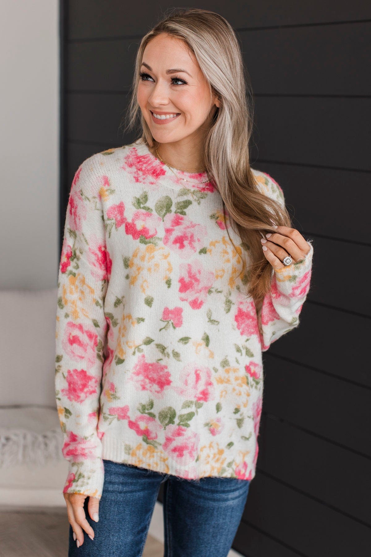 Fond Moments Knit Sweater- Pink Floral – The Pulse Boutique