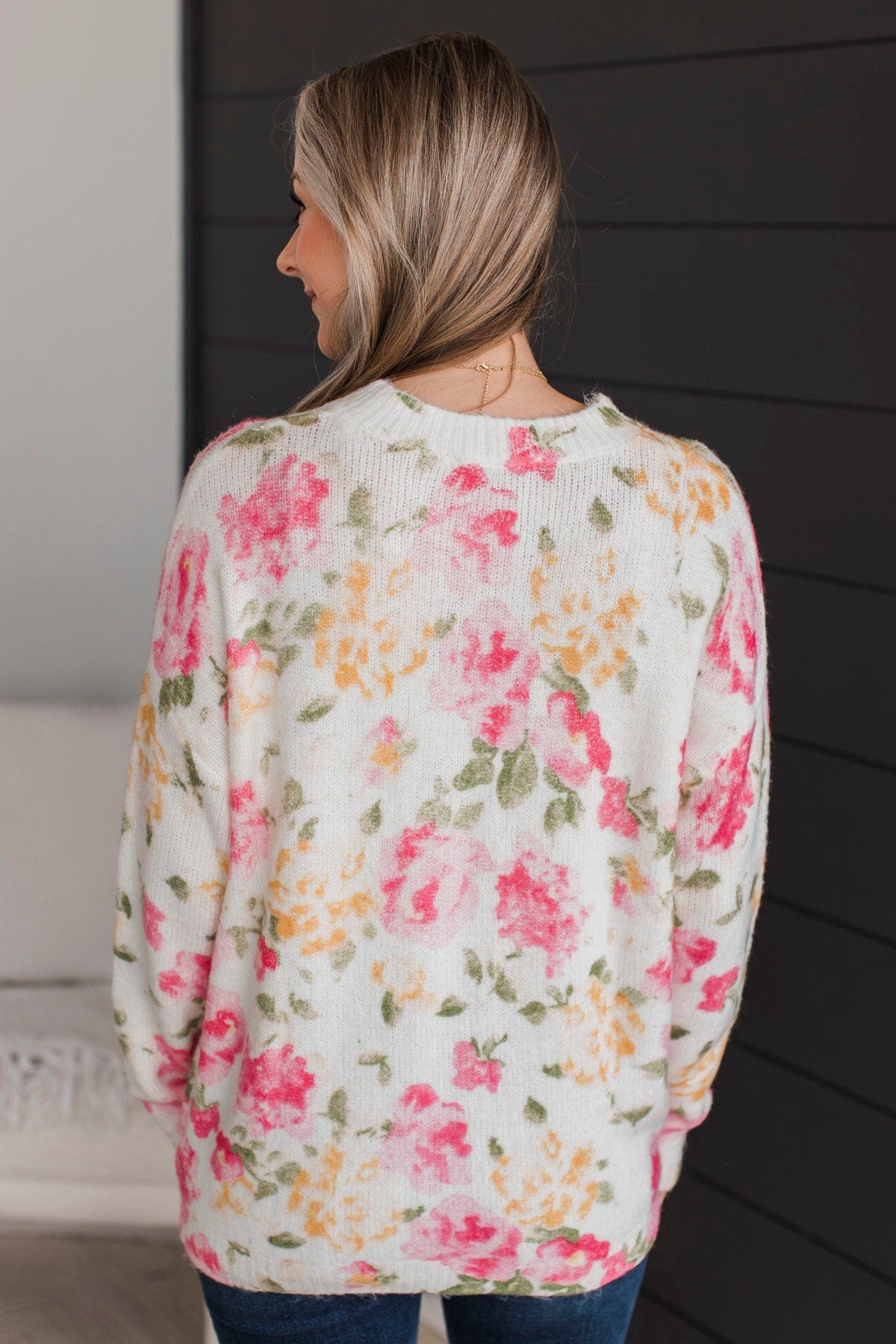 Fond Moments Knit Sweater- Pink Floral