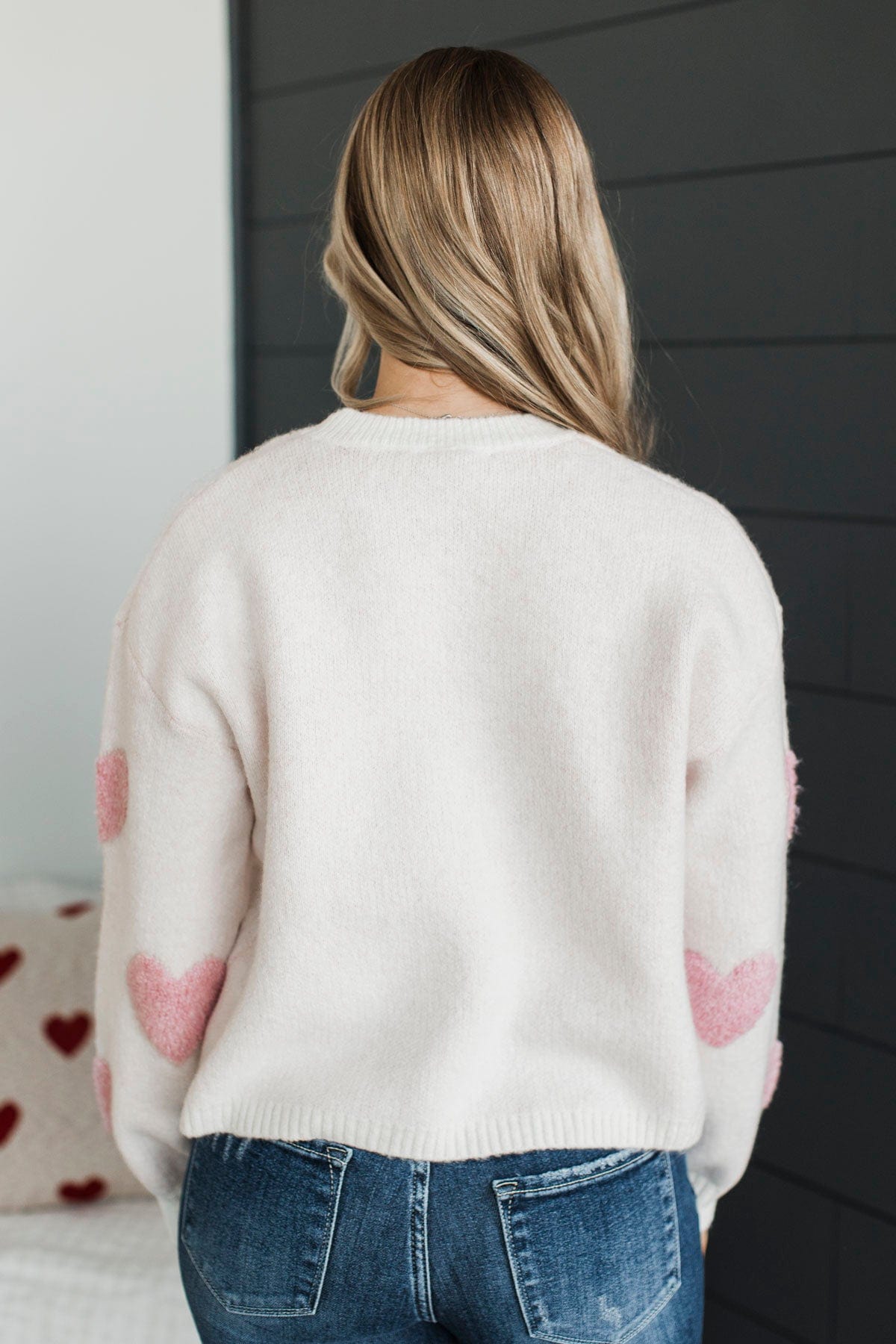 Be My World Heart Knit Sweater- Light Pink