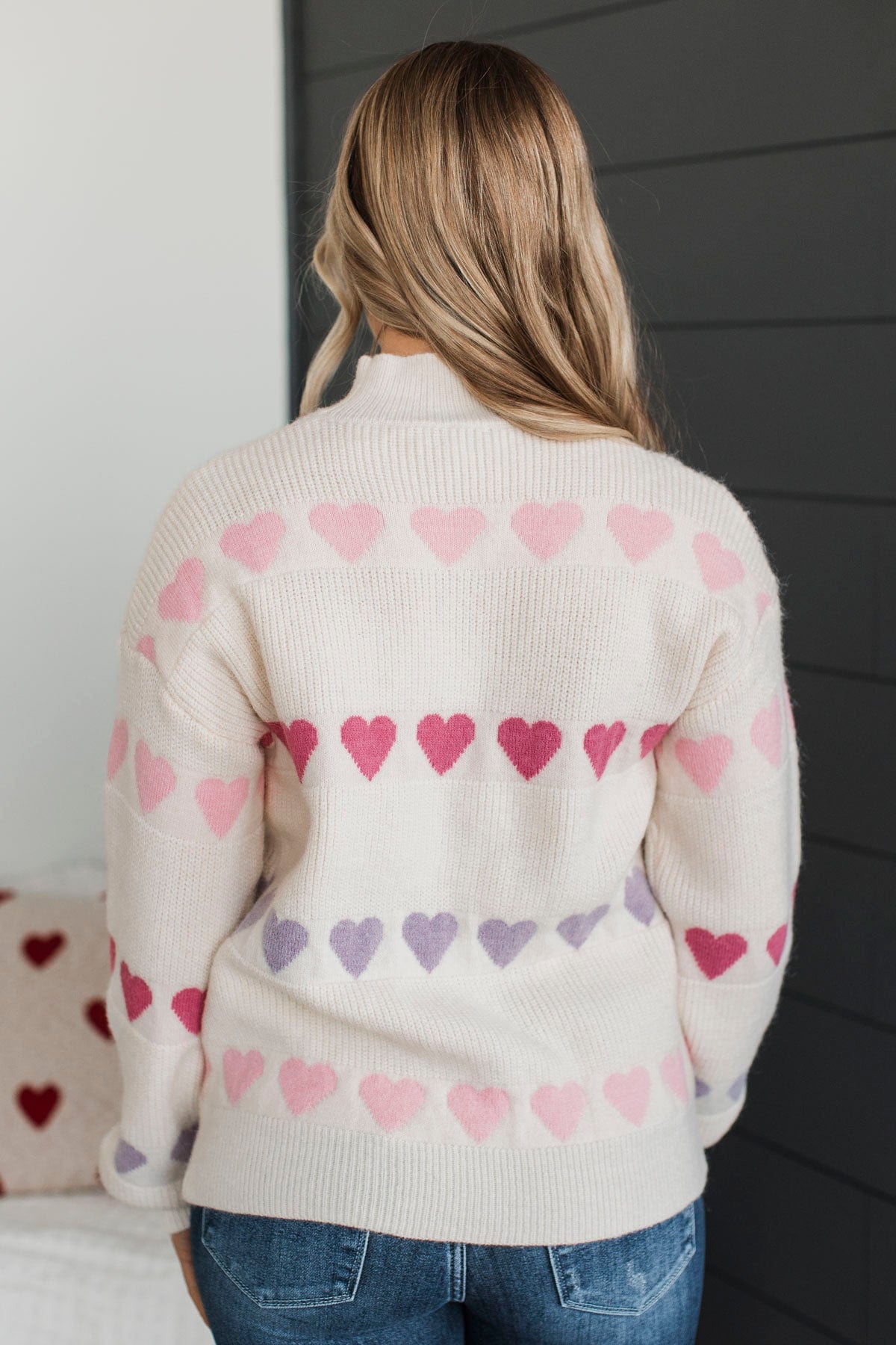 Cherished Time Heart Knit Sweater- Cream Multi
