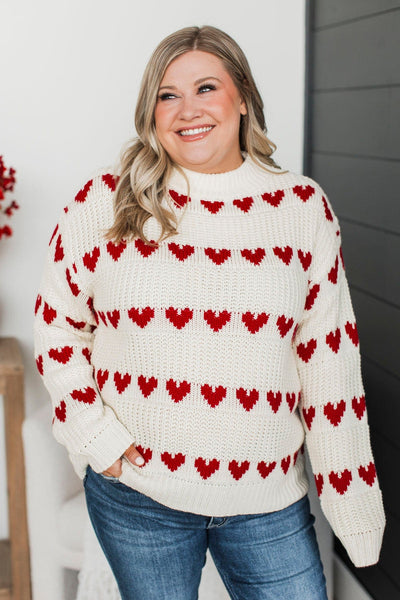 Songs Of Forever Heart Knit Sweater- Light Cream