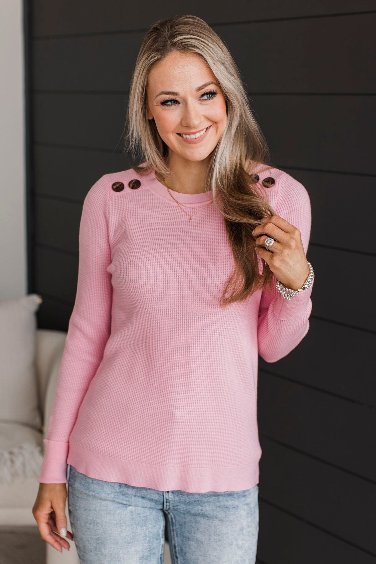 Reasons To Smile Knit Sweater- Light Pink