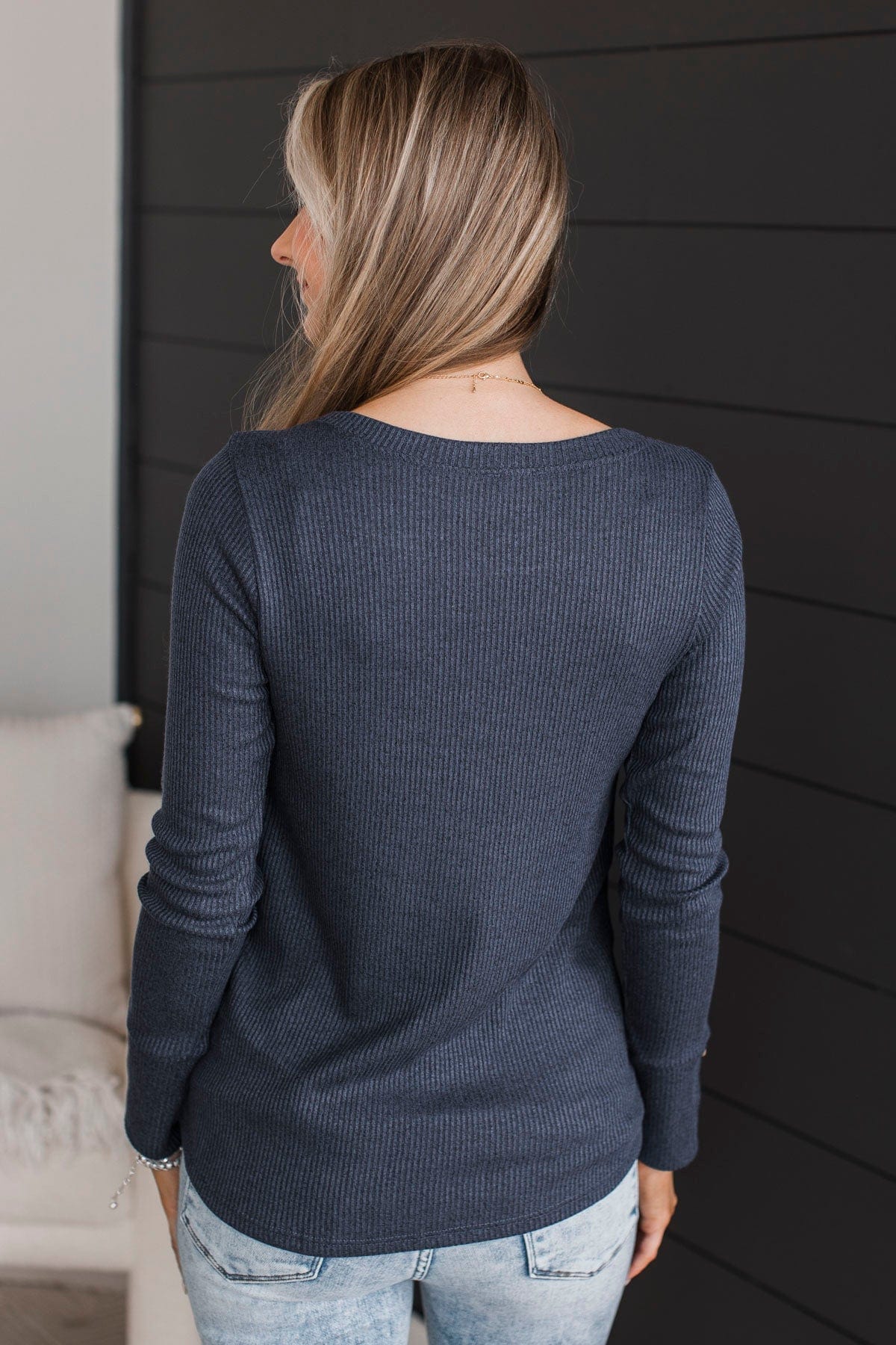 Dreams Of Forever Ribbed Top- Navy