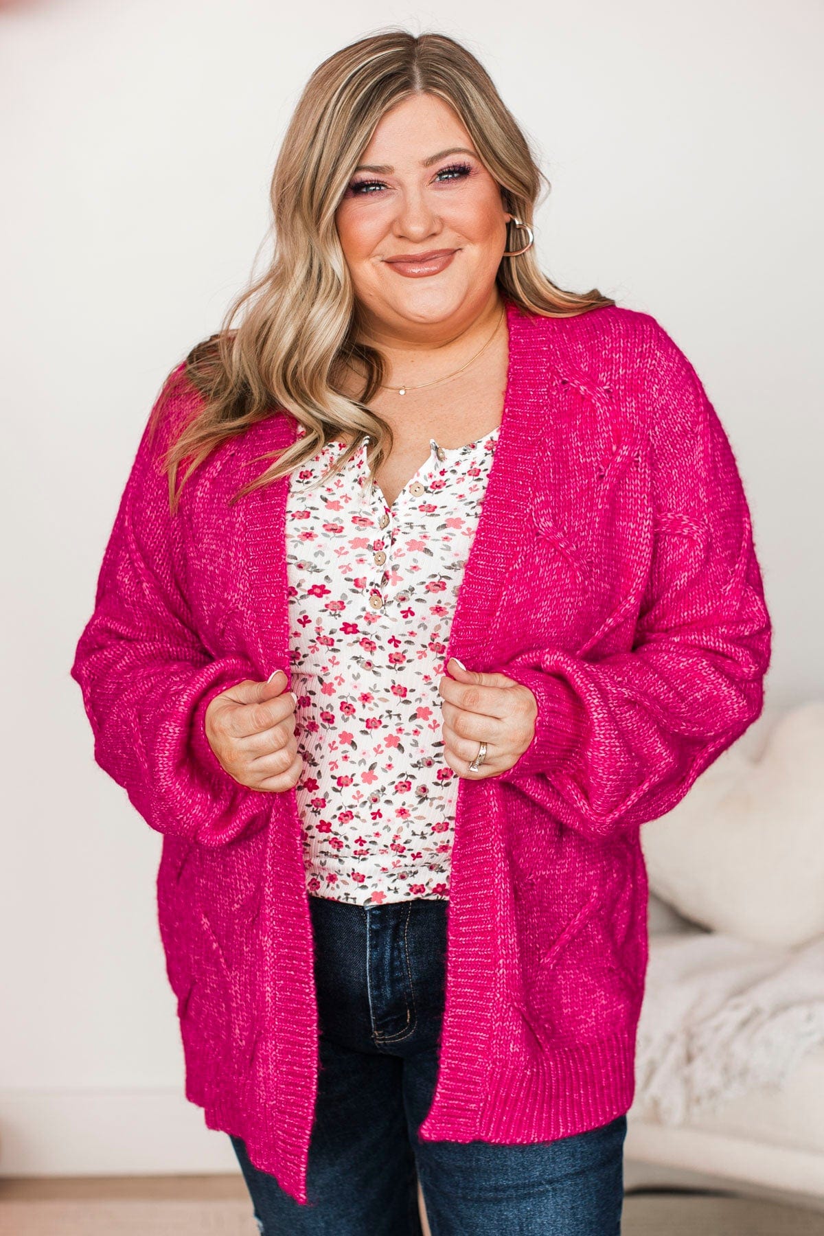 Make Your Own Path Knit Cardigan- Bright Pink – The Pulse Boutique