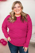 Brighten My Day Striped Pullover Top- Hot Pink