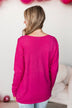 Soft As A Cloud V-Neck Sweater- Hot Pink