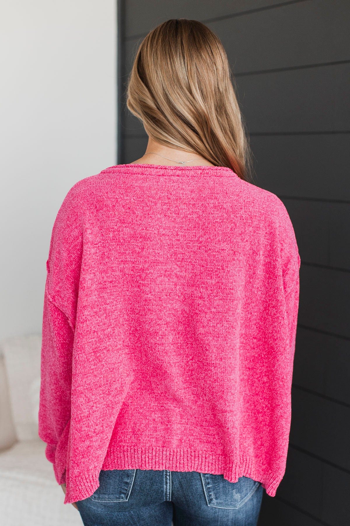 Bright & Cheery Chenille Knit Sweater- Hot Pink