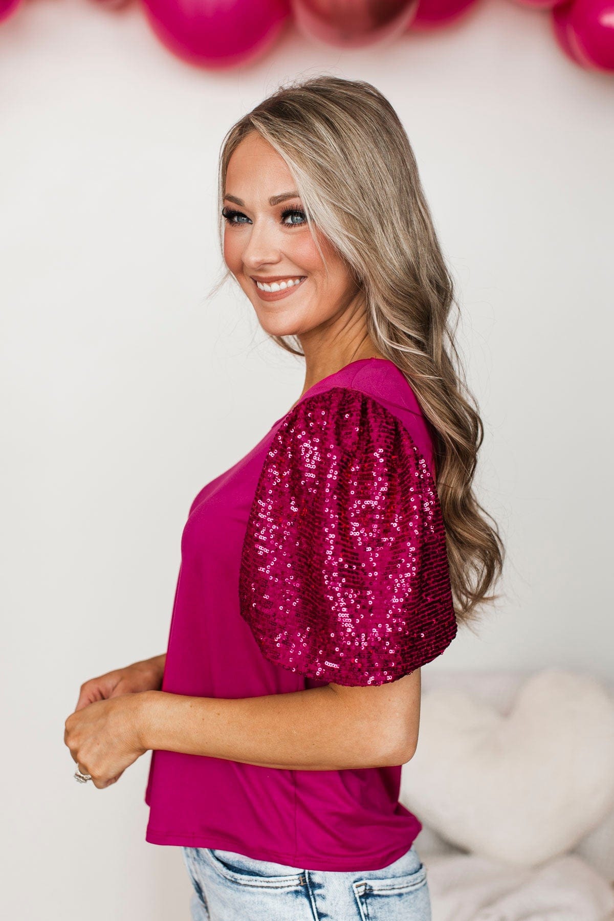 Glitz Glamour Sequin Top Magenta The Pulse Boutique