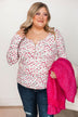 Feels Like Fate Floral Henley Top- Ivory & Pink