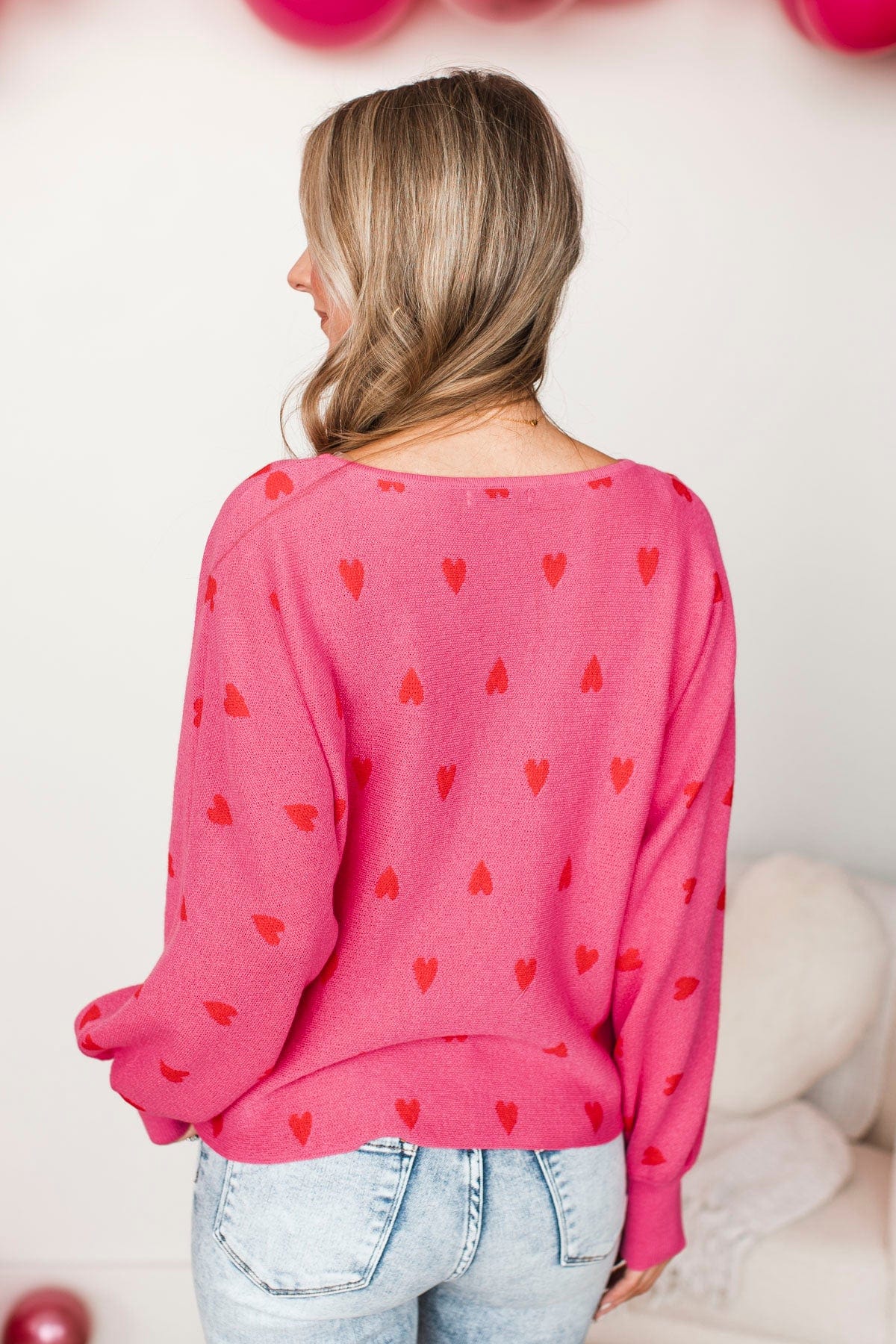 Heart Knit Sweater Pink