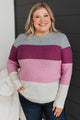 All About Spring Color Block Knit Sweater- Magenta & Mauve
