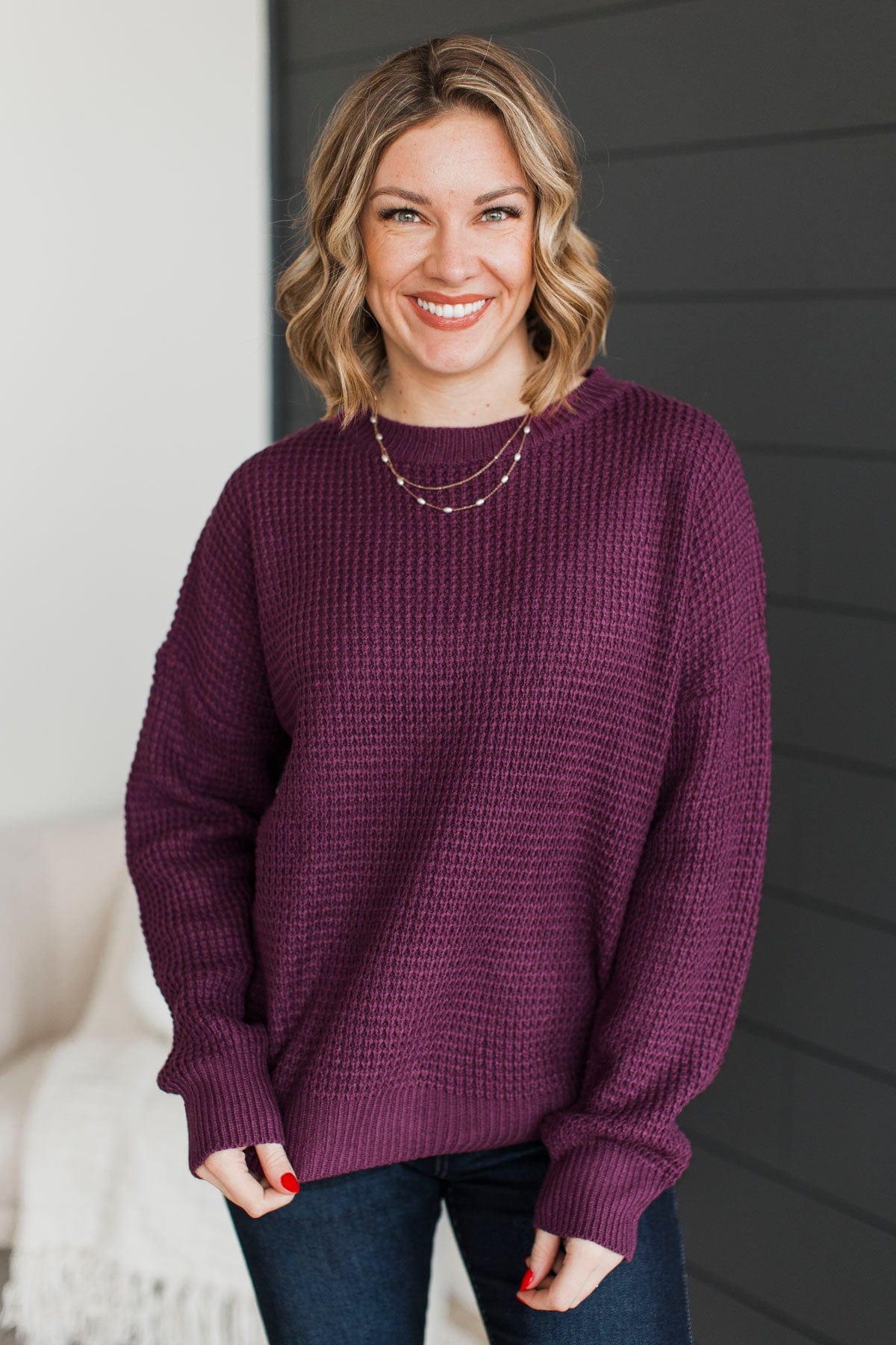 Captivating In Color Knit Sweater- Eggplant