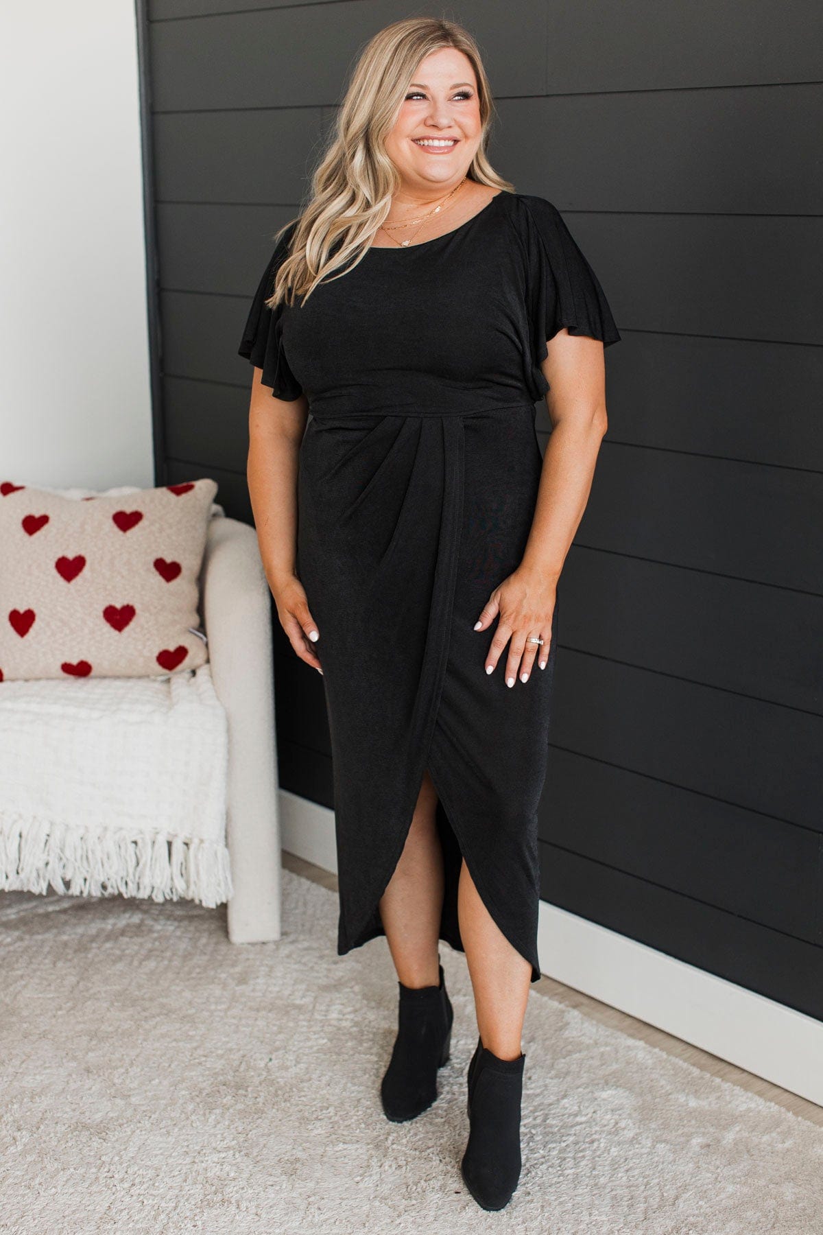 black midi dress wrap Alana Merino Wool Wrap Dress
