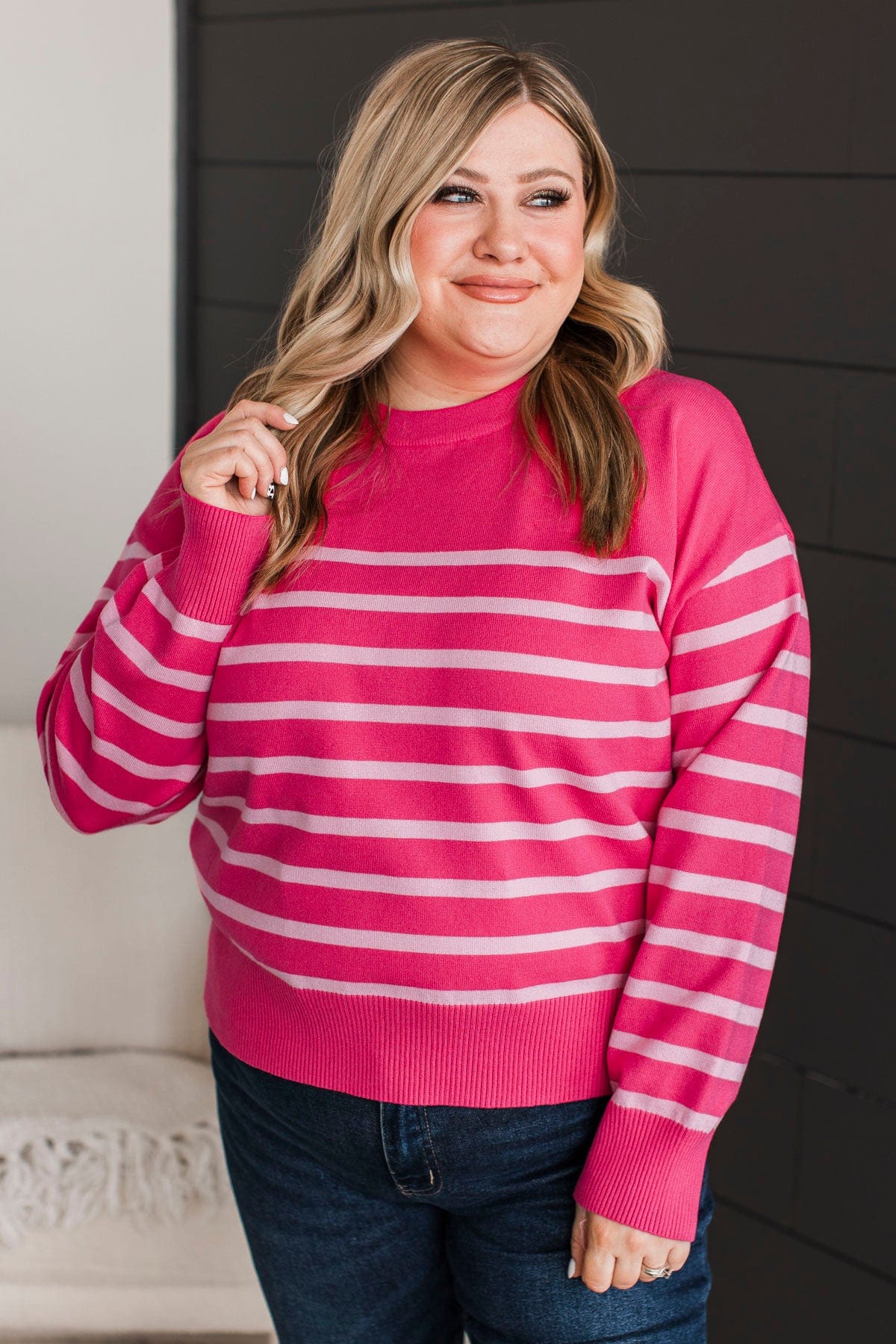 A Way With Words Striped Sweater- Fuchsia