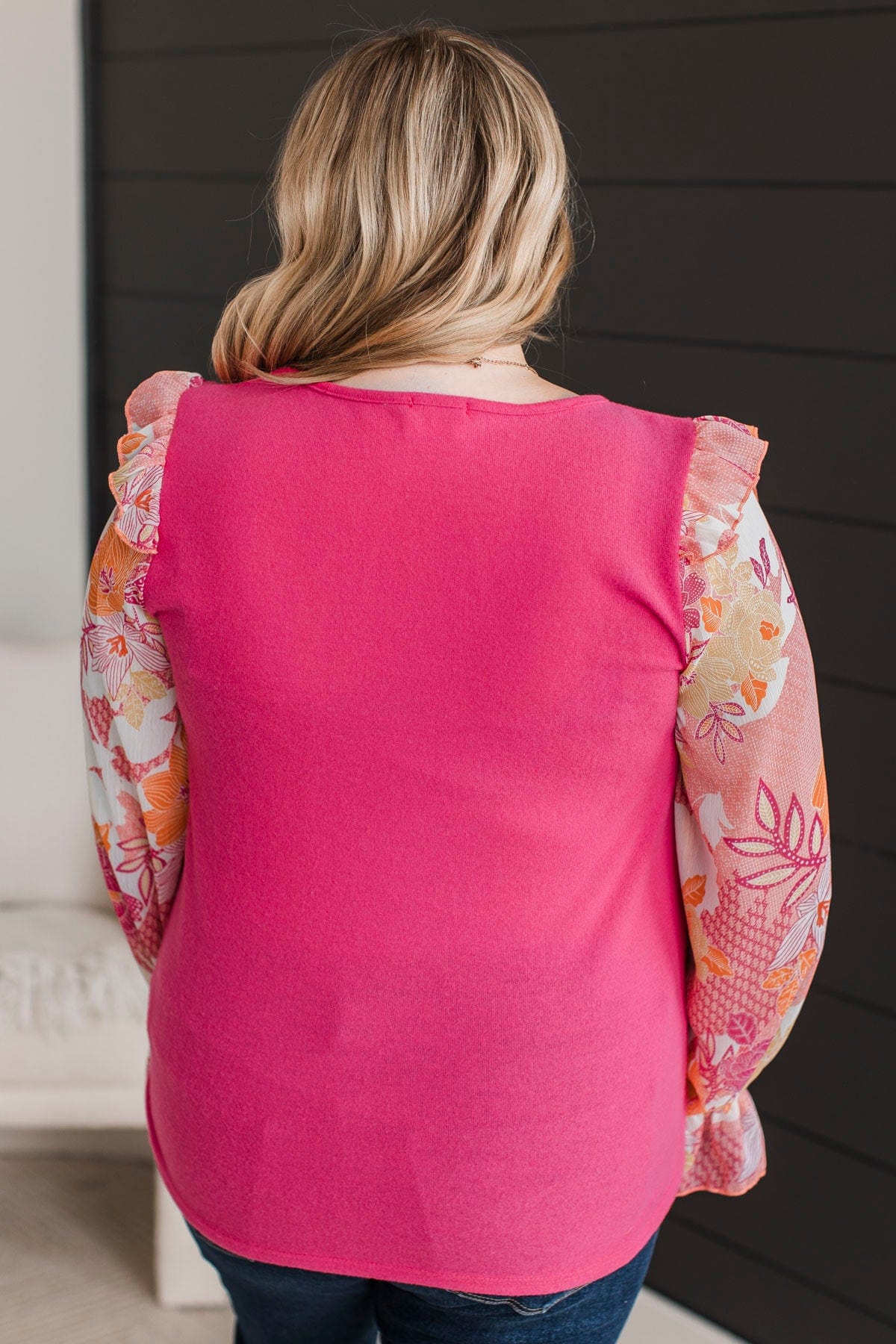 Full Of Floral Knit Top- Hot Pink