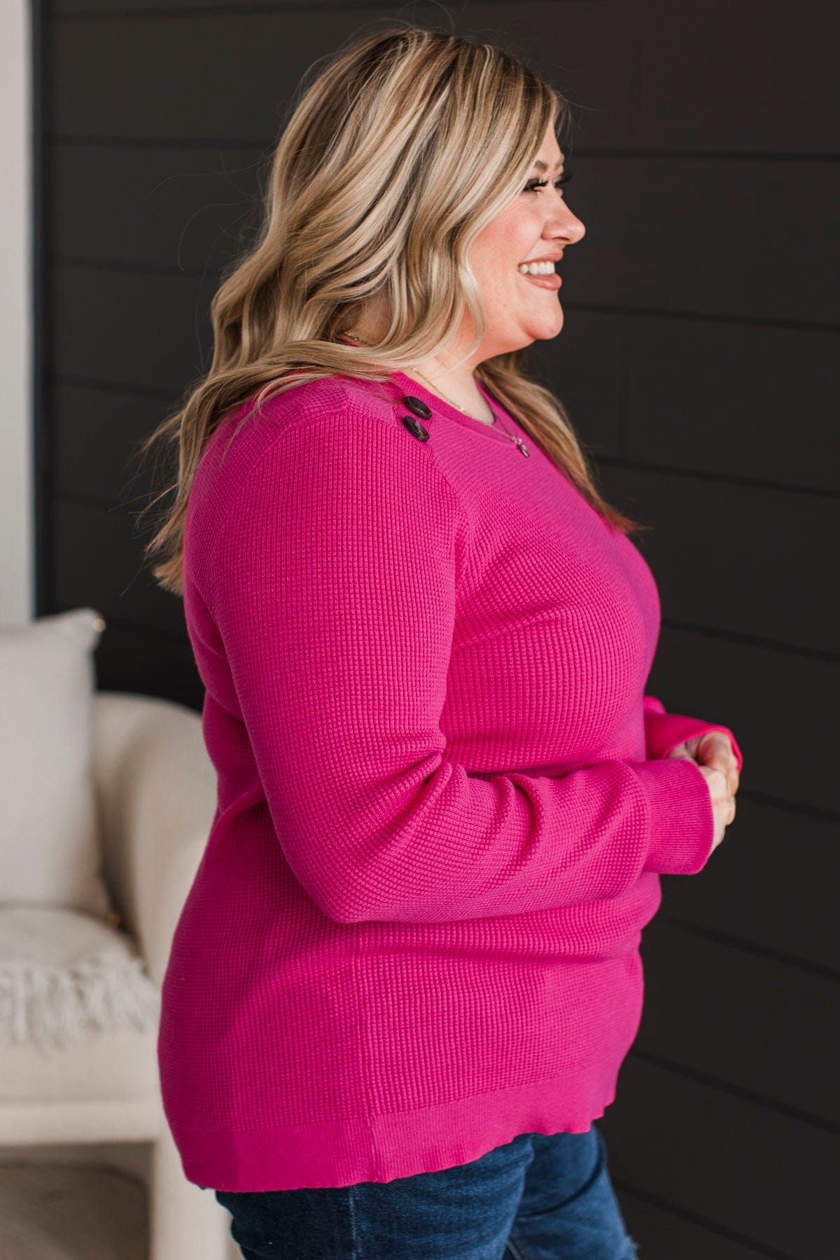 Reasons To Smile Knit Sweater- Hot Pink Reasons To Smile Knit Sweater- Hot Pink