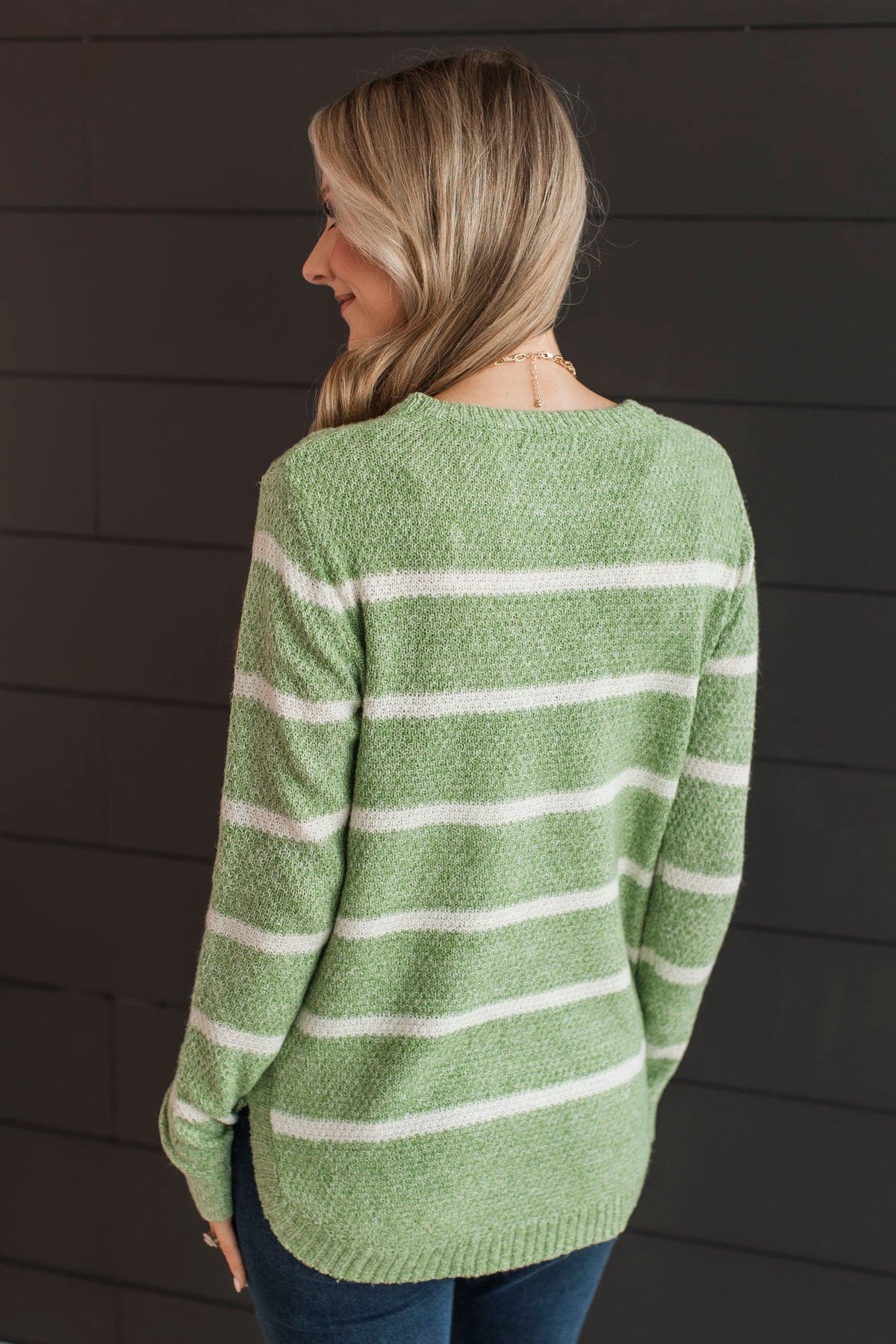 Way Of Life Striped Knit Sweater- Green & Ivory
