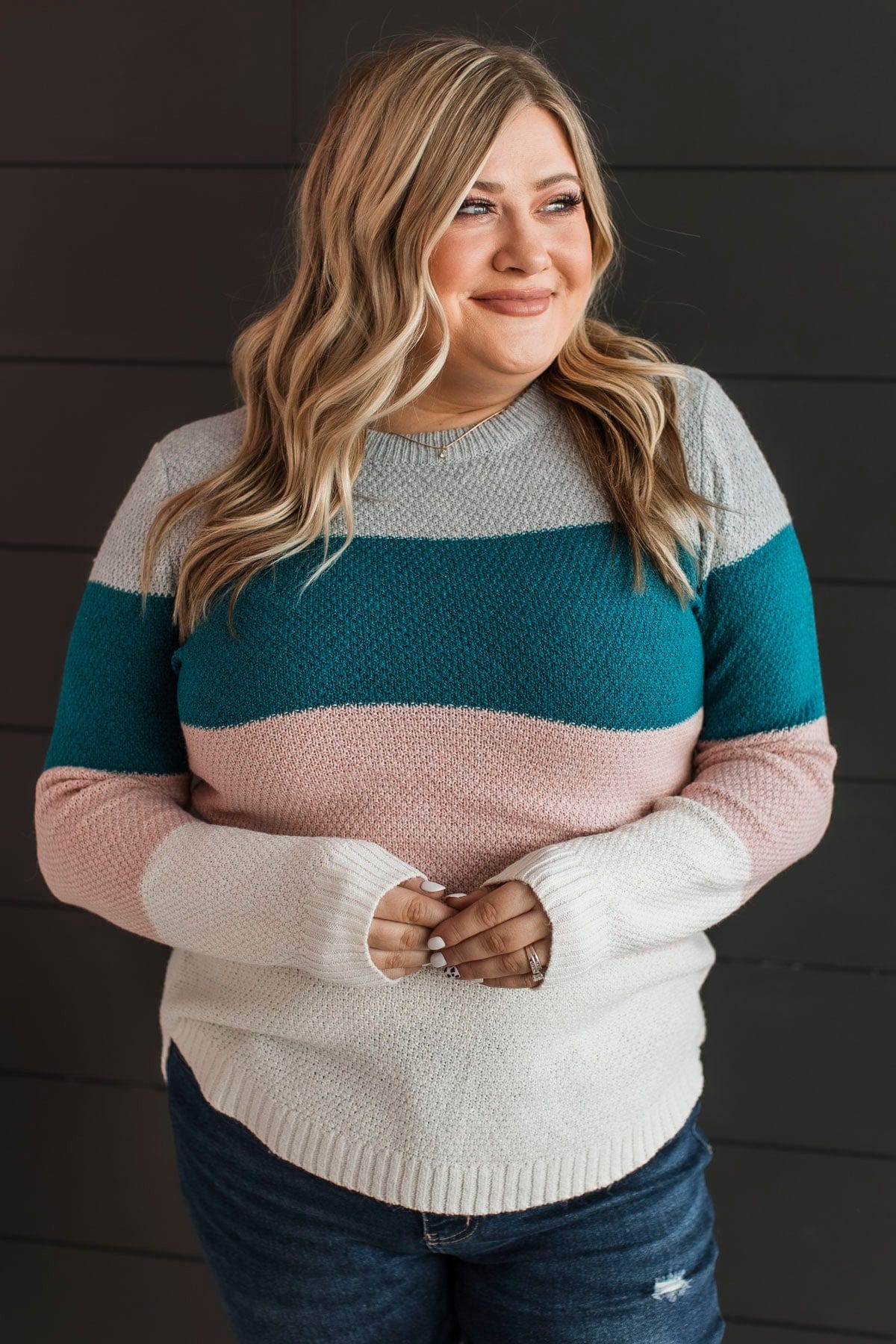 All About Spring Color Block Knit Sweater- Teal & Peach