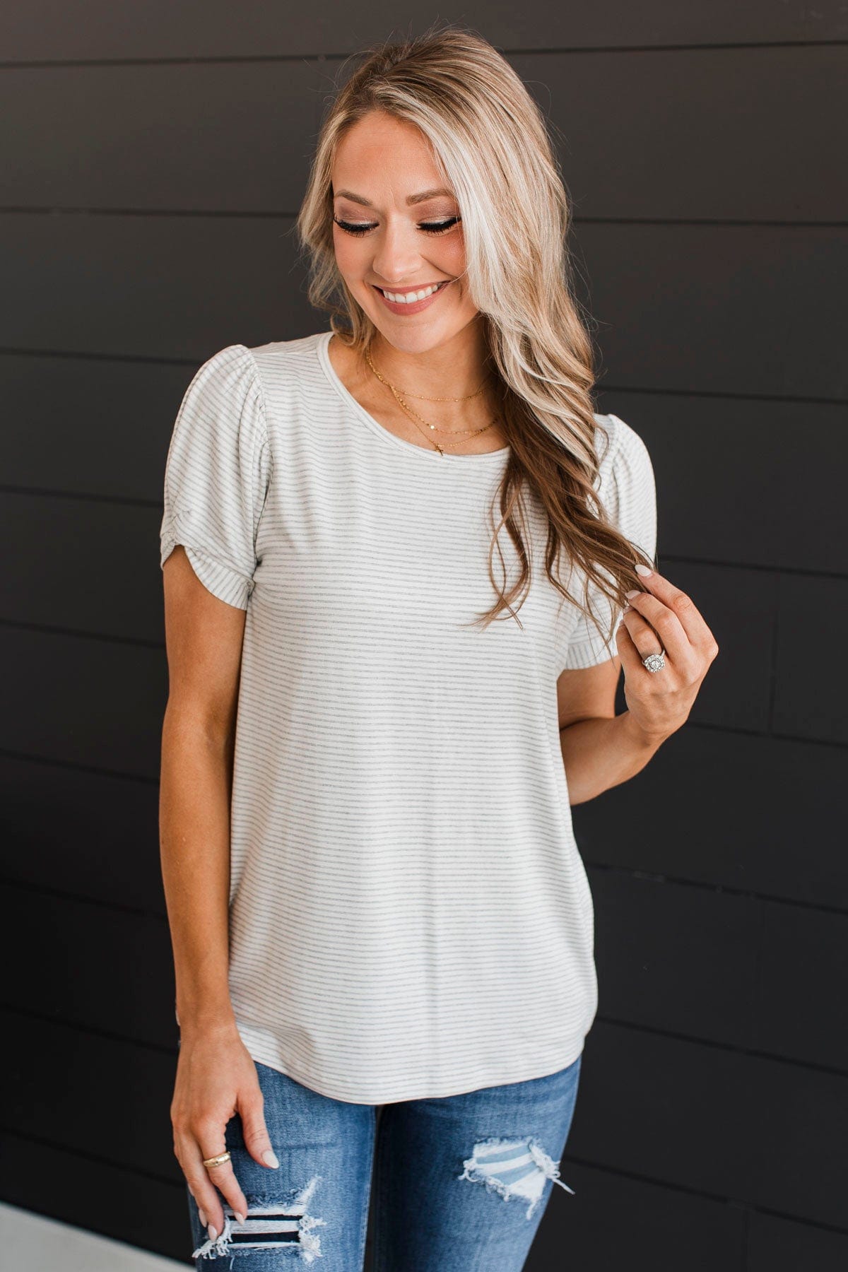 Easy Aesthetic Striped Top- Ivory & Grey – The Pulse Boutique