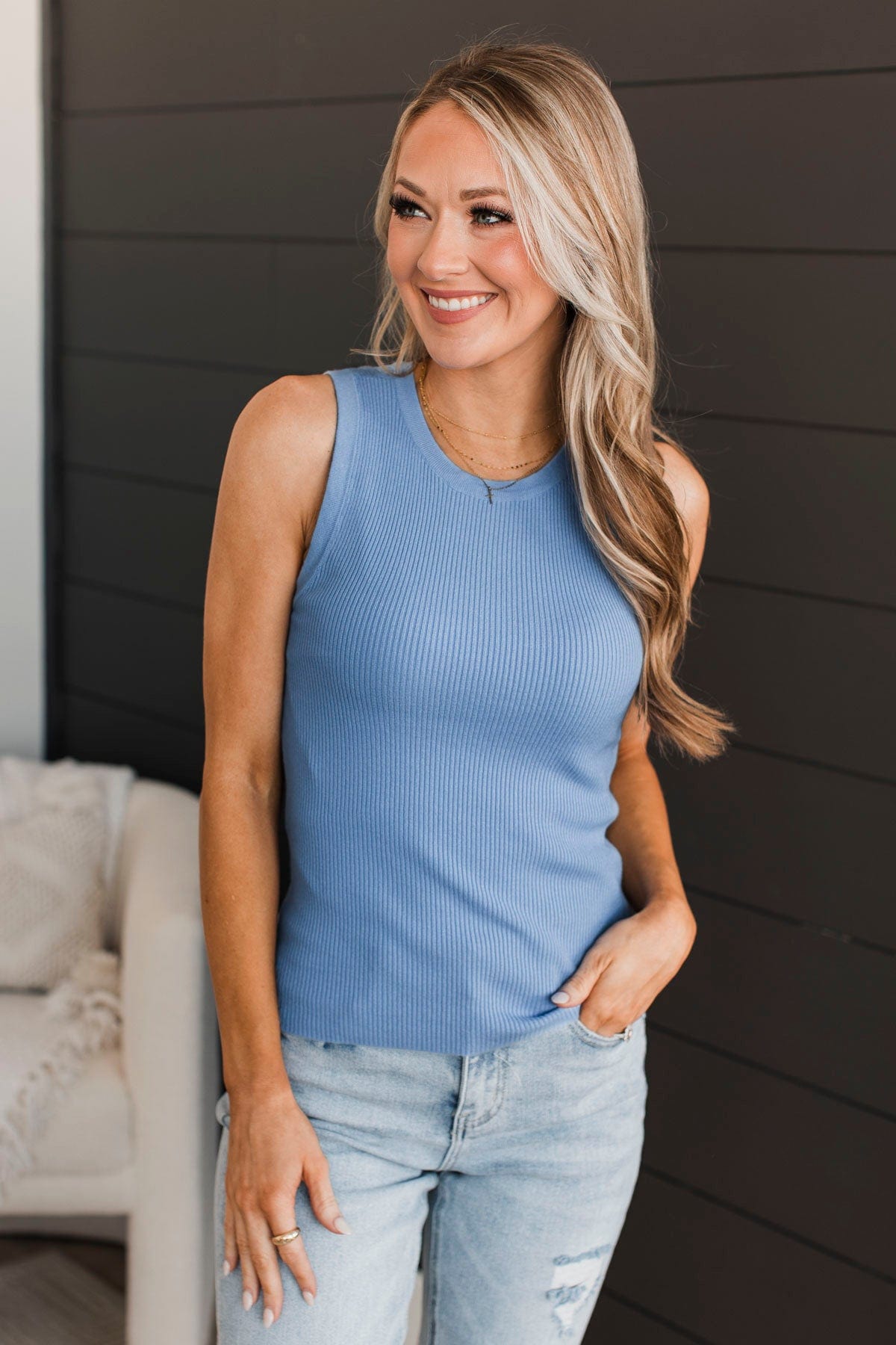 Cool Ambition Ribbed Tank Top- Blue – The Pulse Boutique