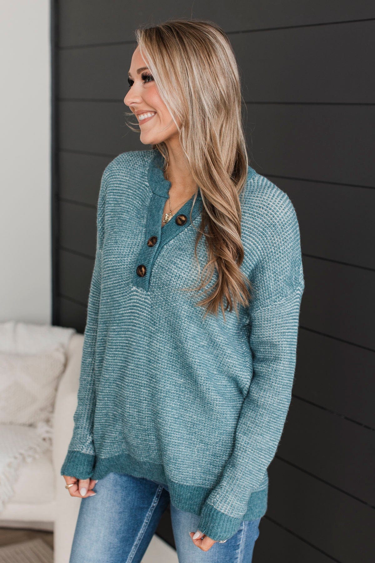 Perfectly Matched Knit Sweater- Teal