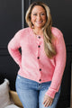 Heart Eyes Forever Fuzzy Knit Button Cardigan- Pink