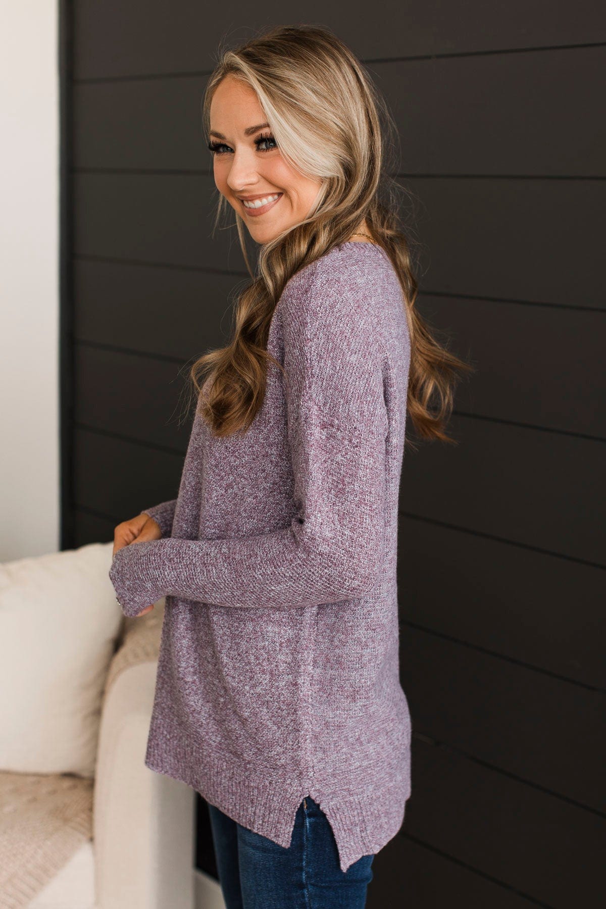 Reaching Out To You Knit Sweater- Purple