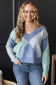 Never Defined V-Neck Argyle Sweater- Denim Blue