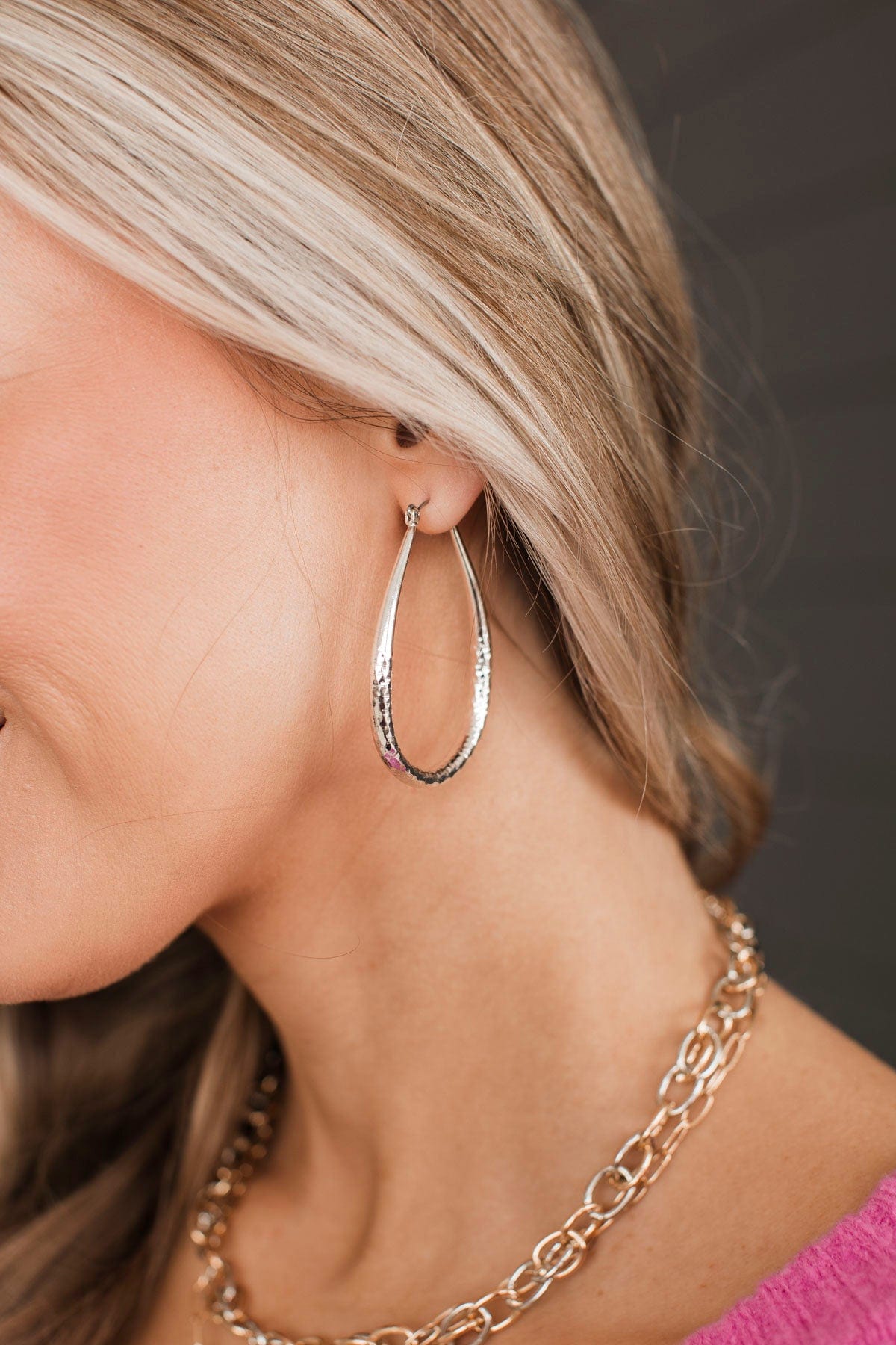 Simply Refined Teardrop Hoop Earrings- Silver