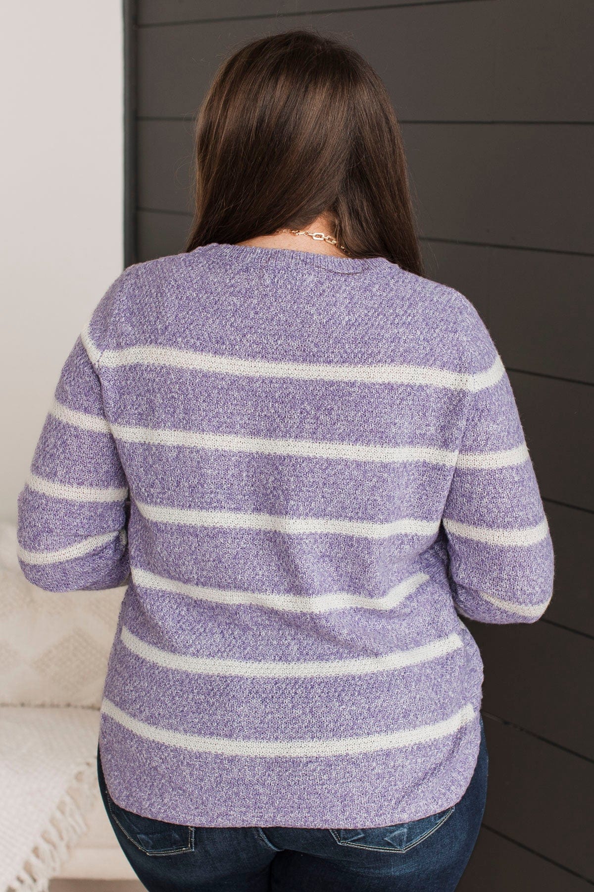 Way Of Life Striped Knit Sweater- Lavender & Ivory