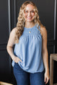 In A Daydream Smocked Tank Top- Light Blue