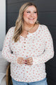 Open Your Heart Floral Henley Top- Ivory & Pink