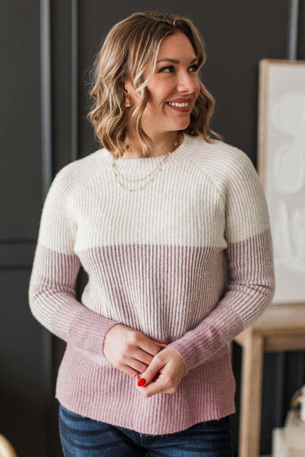 Falling Forever Color Block Sweater- Mauve
