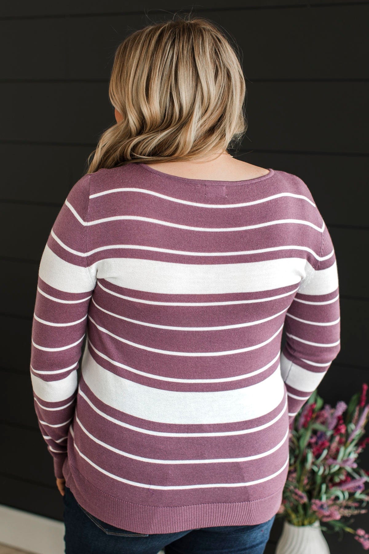 Roll With It Striped Sweater- Dark Lavender