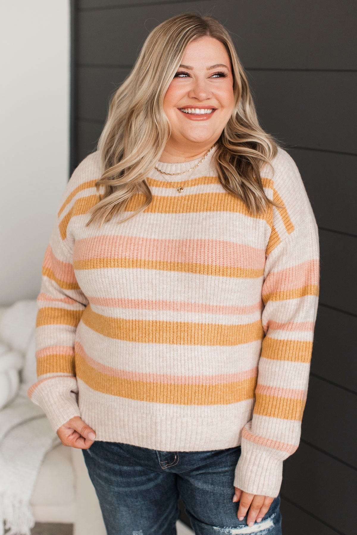 Best Encounters Striped Sweater- Mustard Pink - Main Image