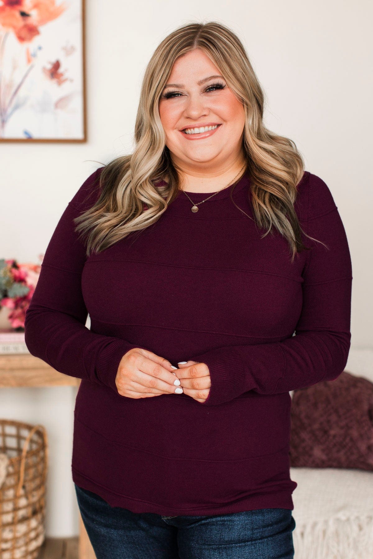 Sweet Kisses Striped Knit Sweater Plum The Pulse Boutique