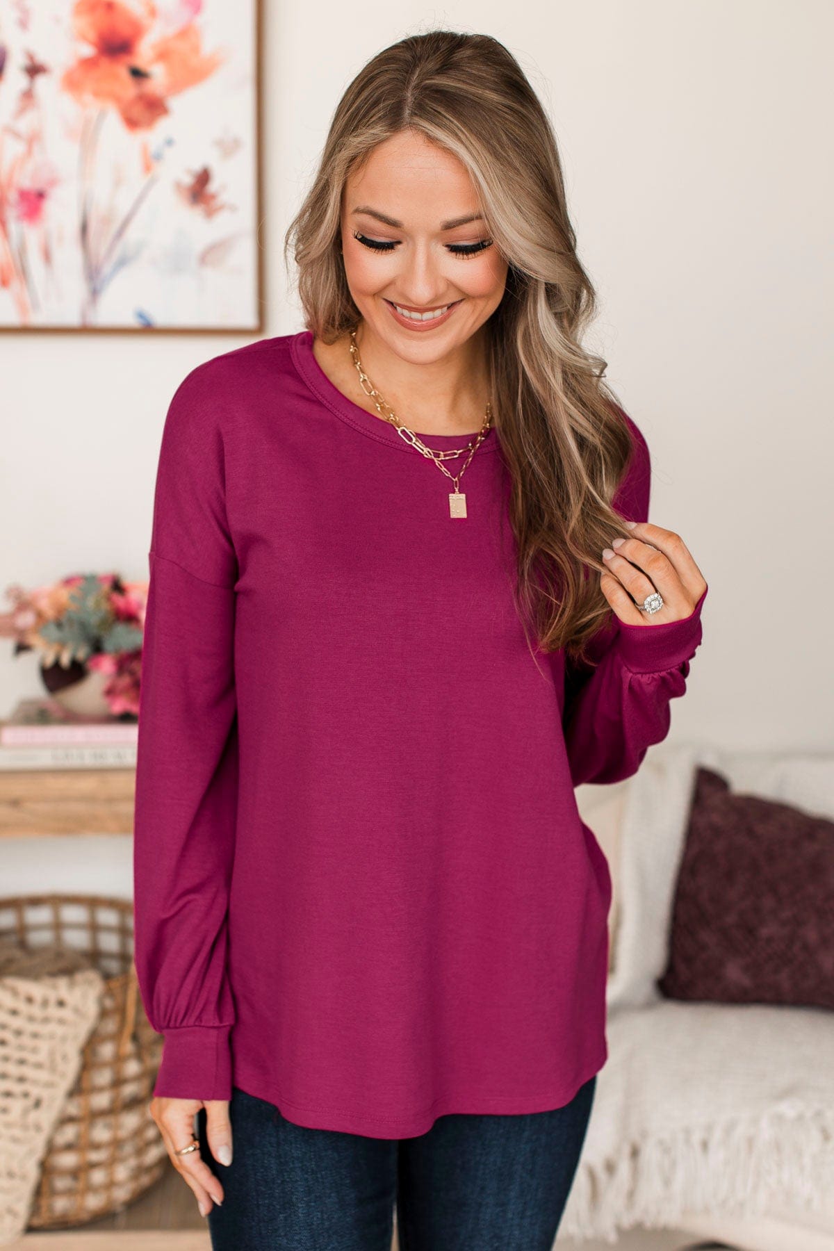 Life's Blessings Long Sleeve Top- Magenta