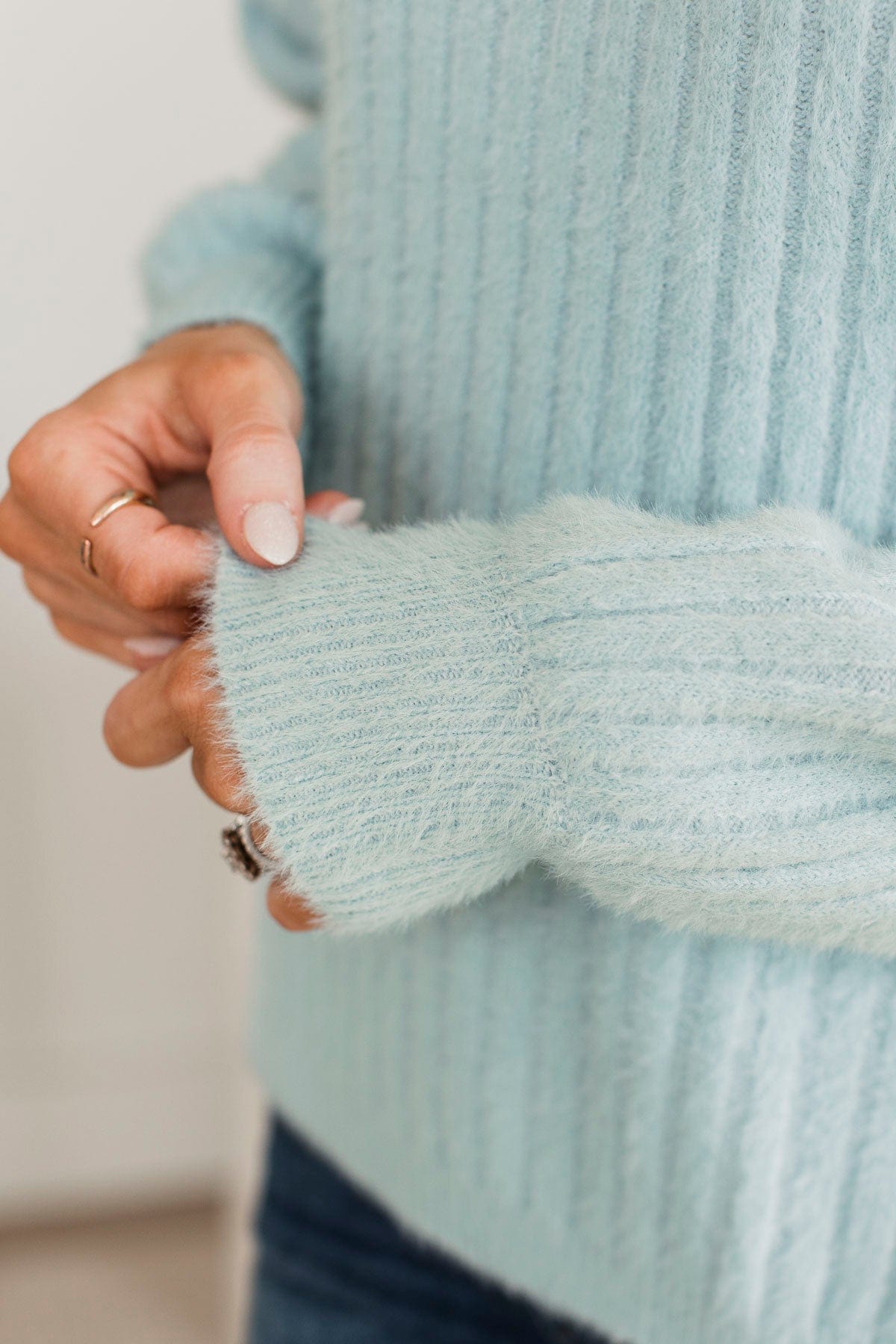Like No Other Fuzzy Knit Sweater- Light Blue